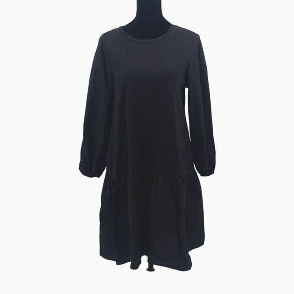 Poetry Womens‎ Long Sleeve Ruffle Hem Cotton Mini Dress Black Size 6 - Picture 1 of 8